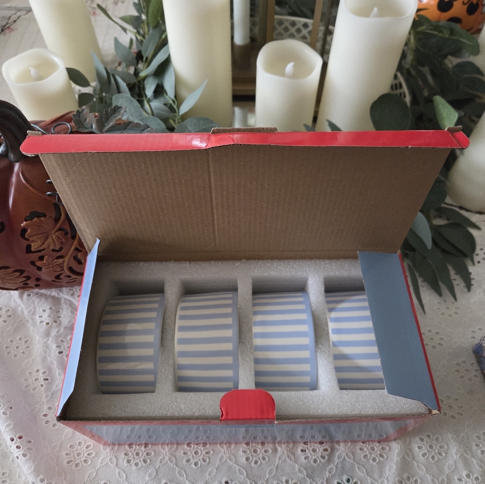 Blue and White Striped Dip Bowls Set